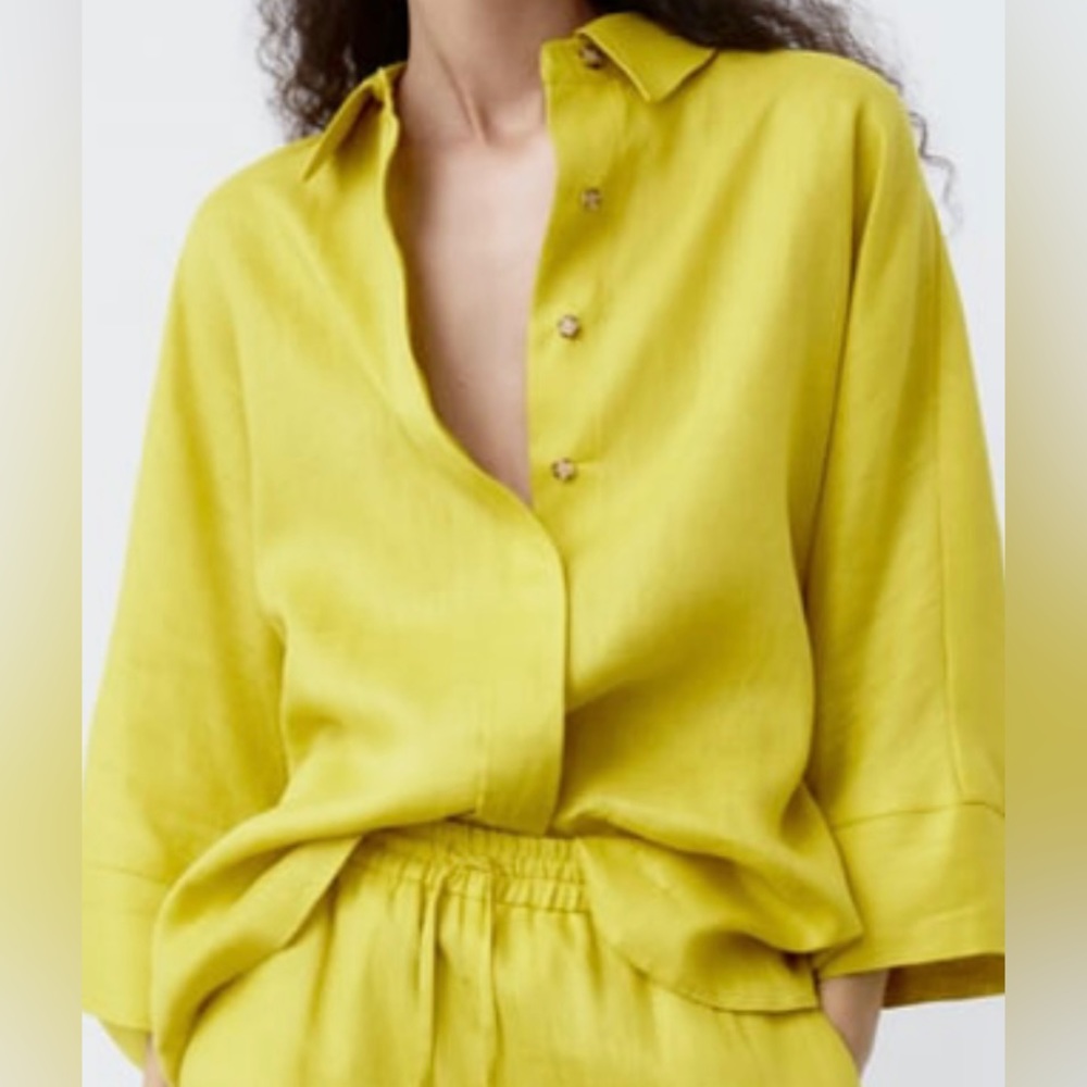 ZARA Mustard Oversized Linen Shirt - Size M - EUC